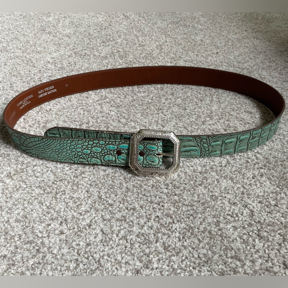 Texas Leather Manufacturing Green Croc-Embossed Belt
